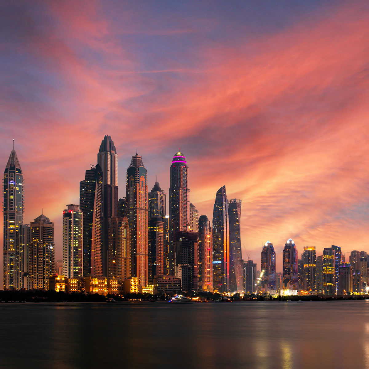 Dubai skyscape from the sea